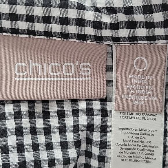 Chico's Black White Gingham Button Front 3/4 Sleeve Shirt Size Small/4 - Picture 6 of 8